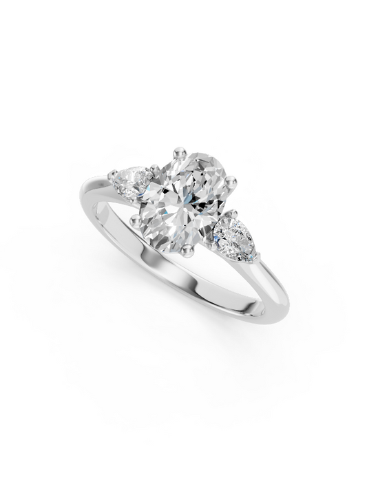 Bold Oval Trio Ring Engagement Ring 14K white Gold