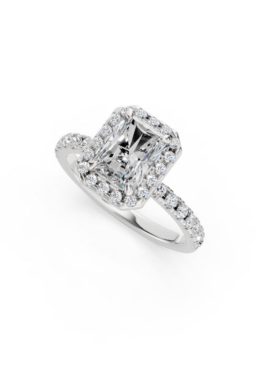 Radiant Halo Diamond Engagement Ring with Sparkling Accents