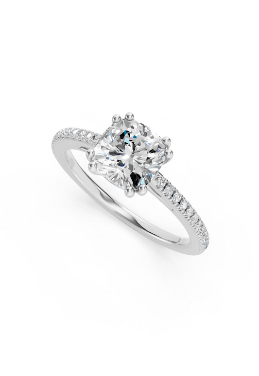 Cushion-Cut Diamond Ring with Round Accents