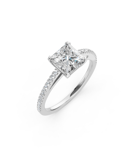 Princess Cut Center with Diamond Band 14k White Gold