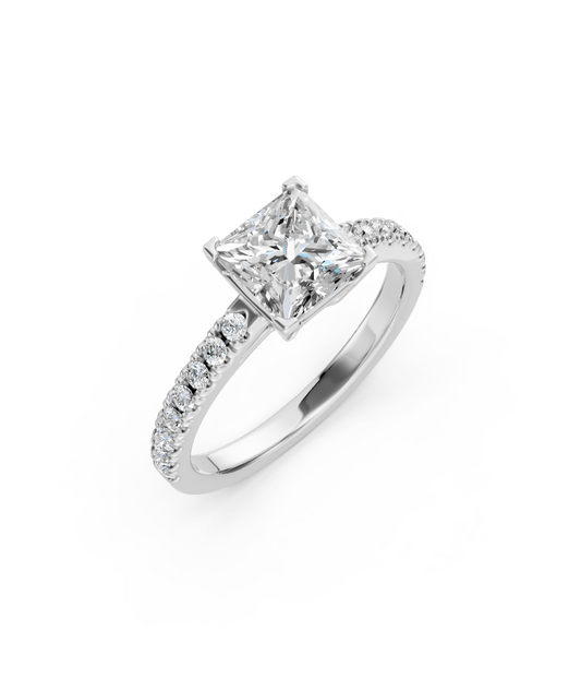 Pavé Diamond Princess Cut Engagement Ring