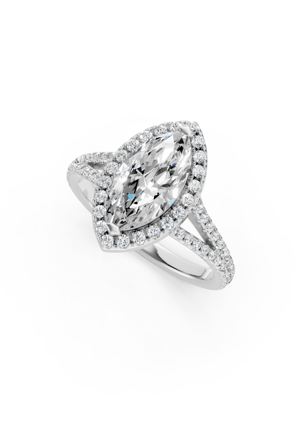 Petit Marquise Diamond Engagement Ring with Halo and Pavé Split Shank