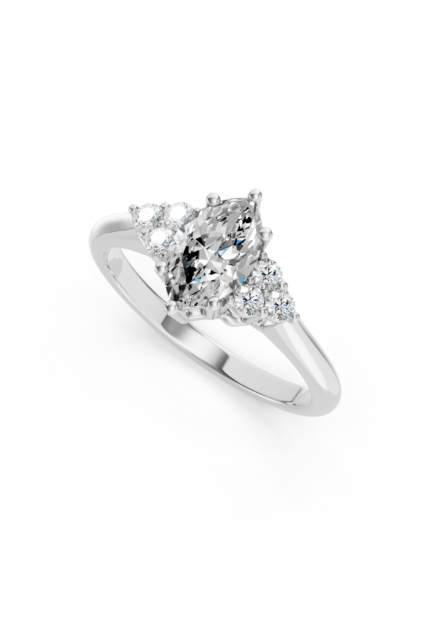 Elegant Marquise Engagement Ring with Diamond Clusters