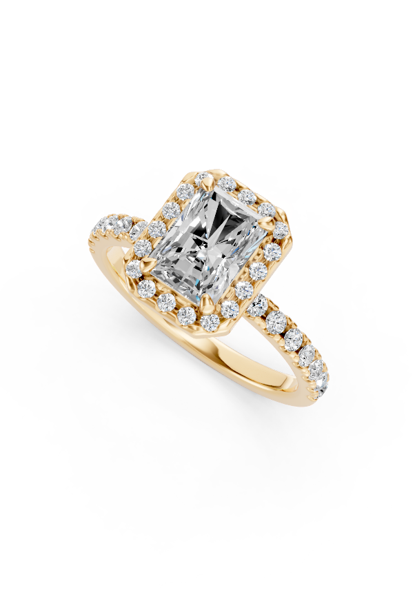 Radiant Halo Diamond Engagement Ring with Sparkling Accents