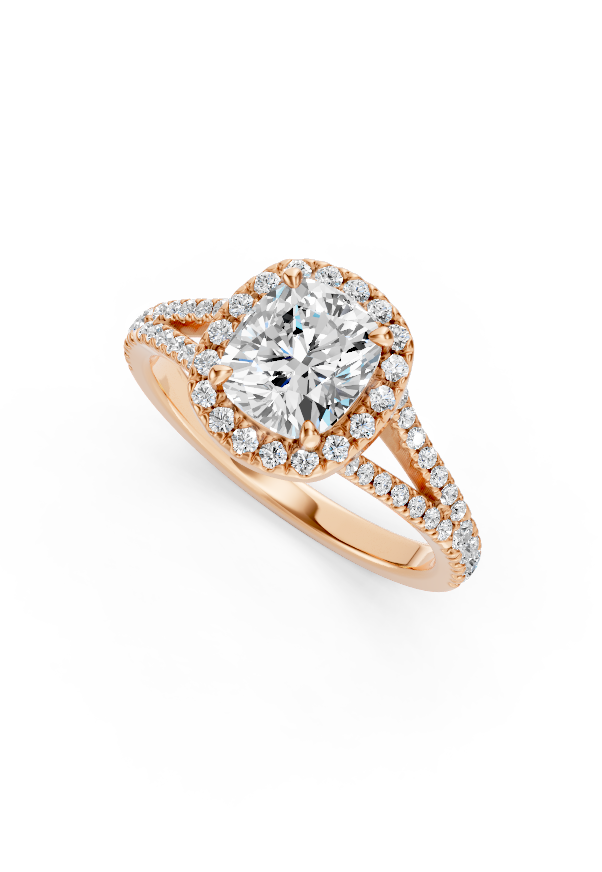 Cushion-Cut Halo Diamond Ring with Split Shank