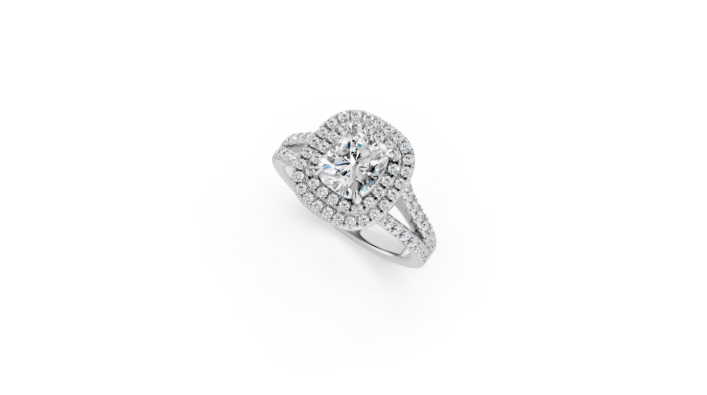 Cushion-Cut Diamond Halo Ring with Split Band