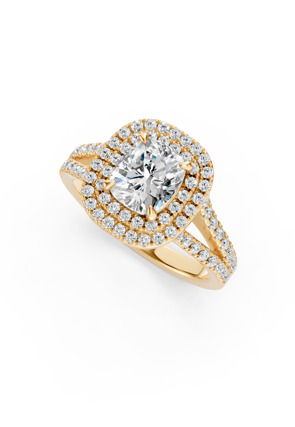 Cushion-Cut Diamond Halo Ring with Split Band