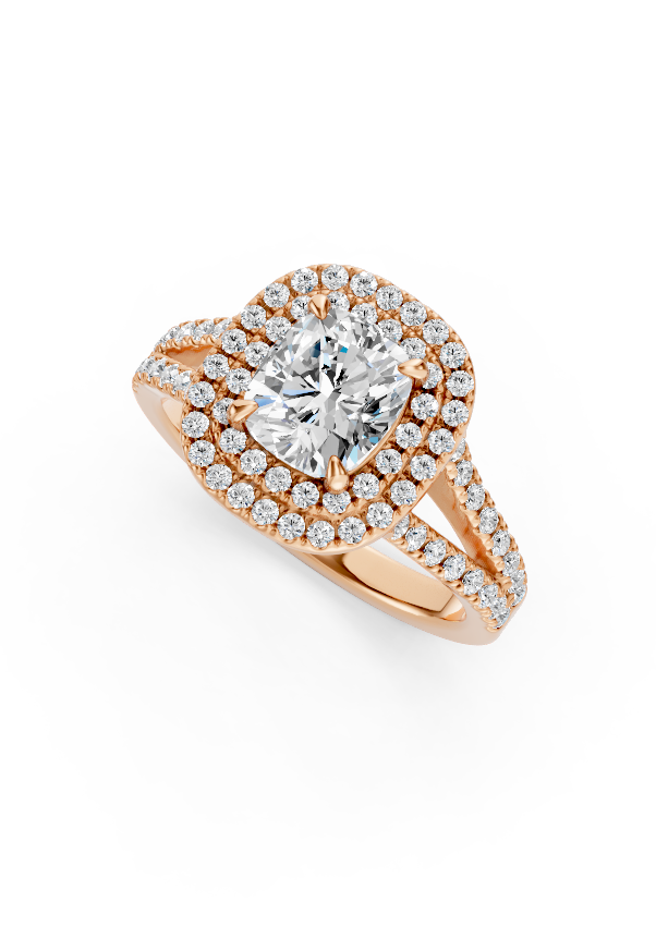 Cushion-Cut Diamond Halo Ring with Split Band