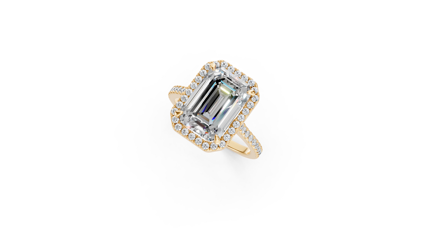 Emerald-Cut Halo Diamond Ring