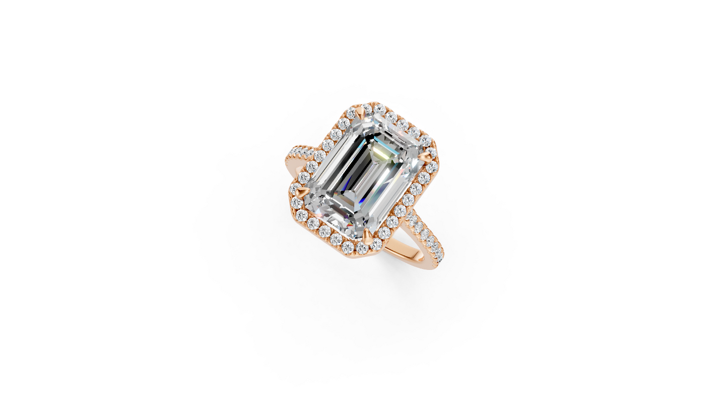 Emerald-Cut Halo Diamond Ring