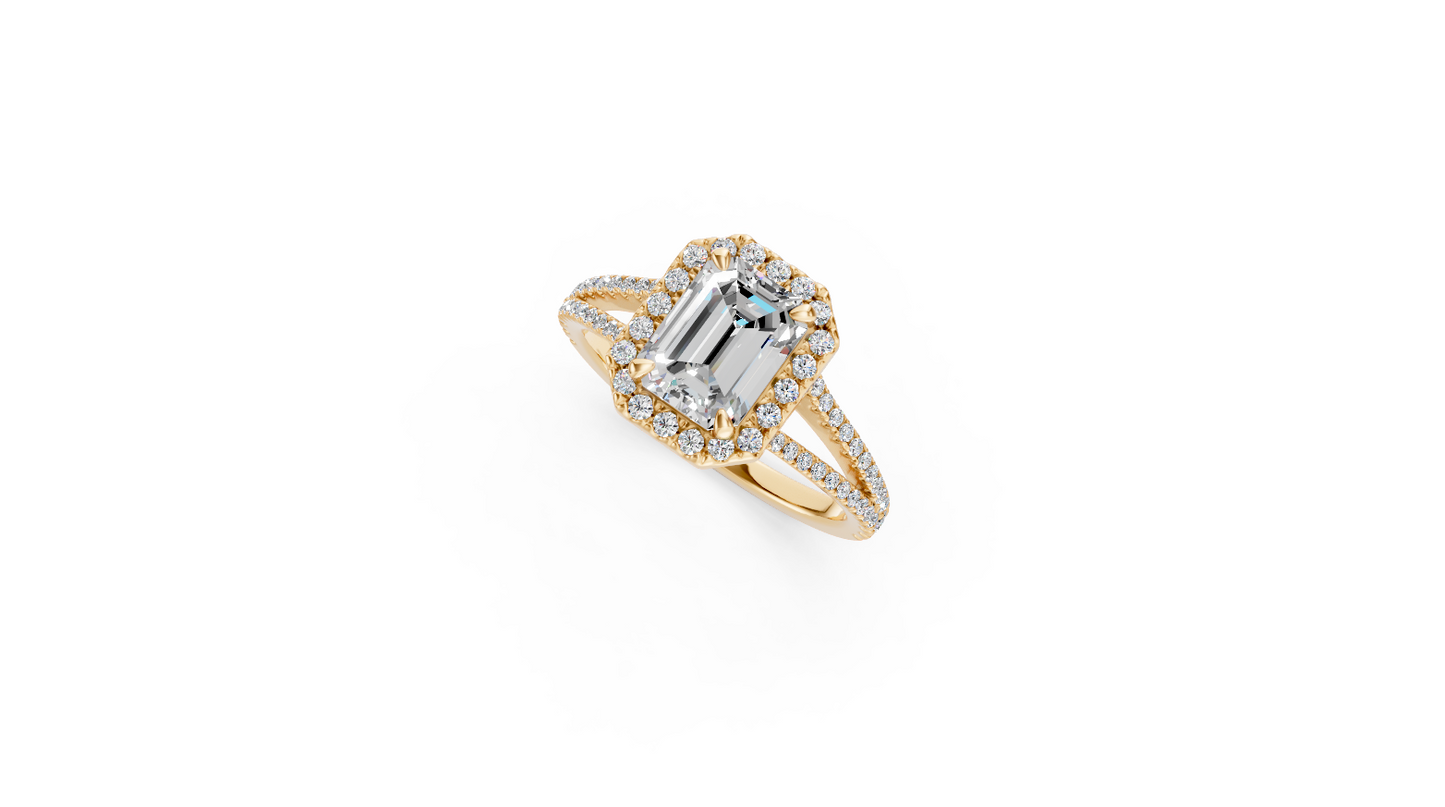 Emerald-Cut Halo Diamond Ring with Split Shank