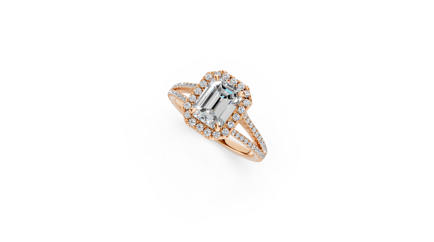 Emerald-Cut Halo Diamond Ring with Split Shank