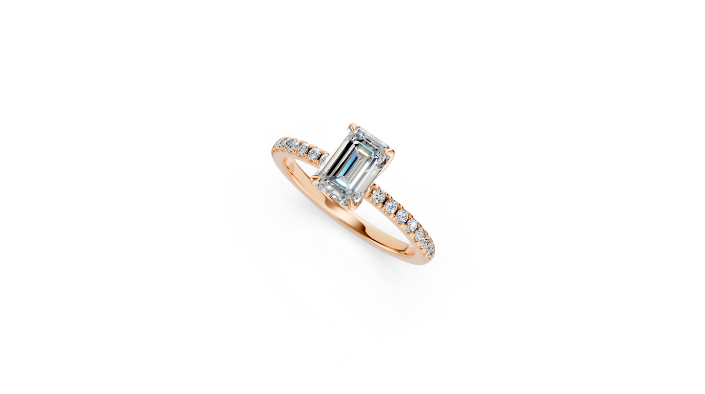 Emerald-Cut Diamond Engagement Ring with Accented Band