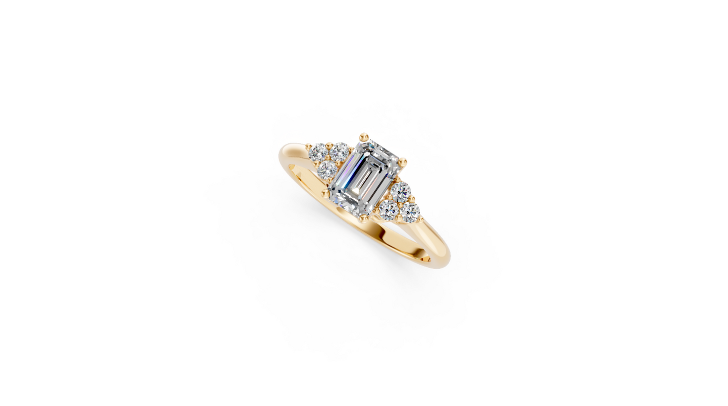 Emerald-Cut Diamond Ring with Round Accent Stones