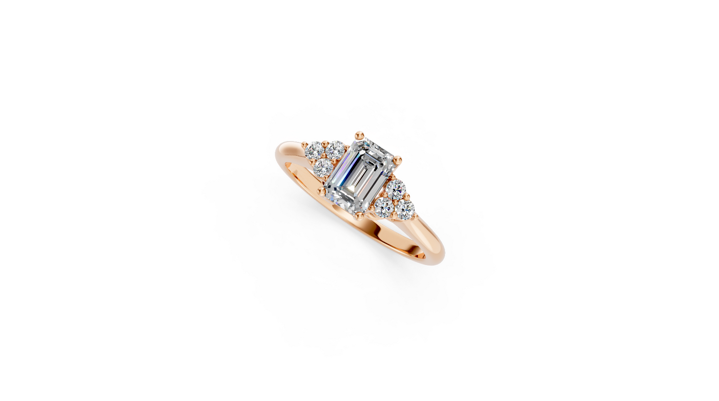 Emerald-Cut Diamond Ring with Round Accent Stones