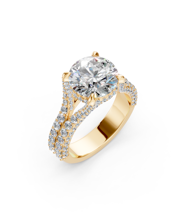 Elevated Center Stone Engagement Ring on a Split Shank with Pave  Diamond Accents