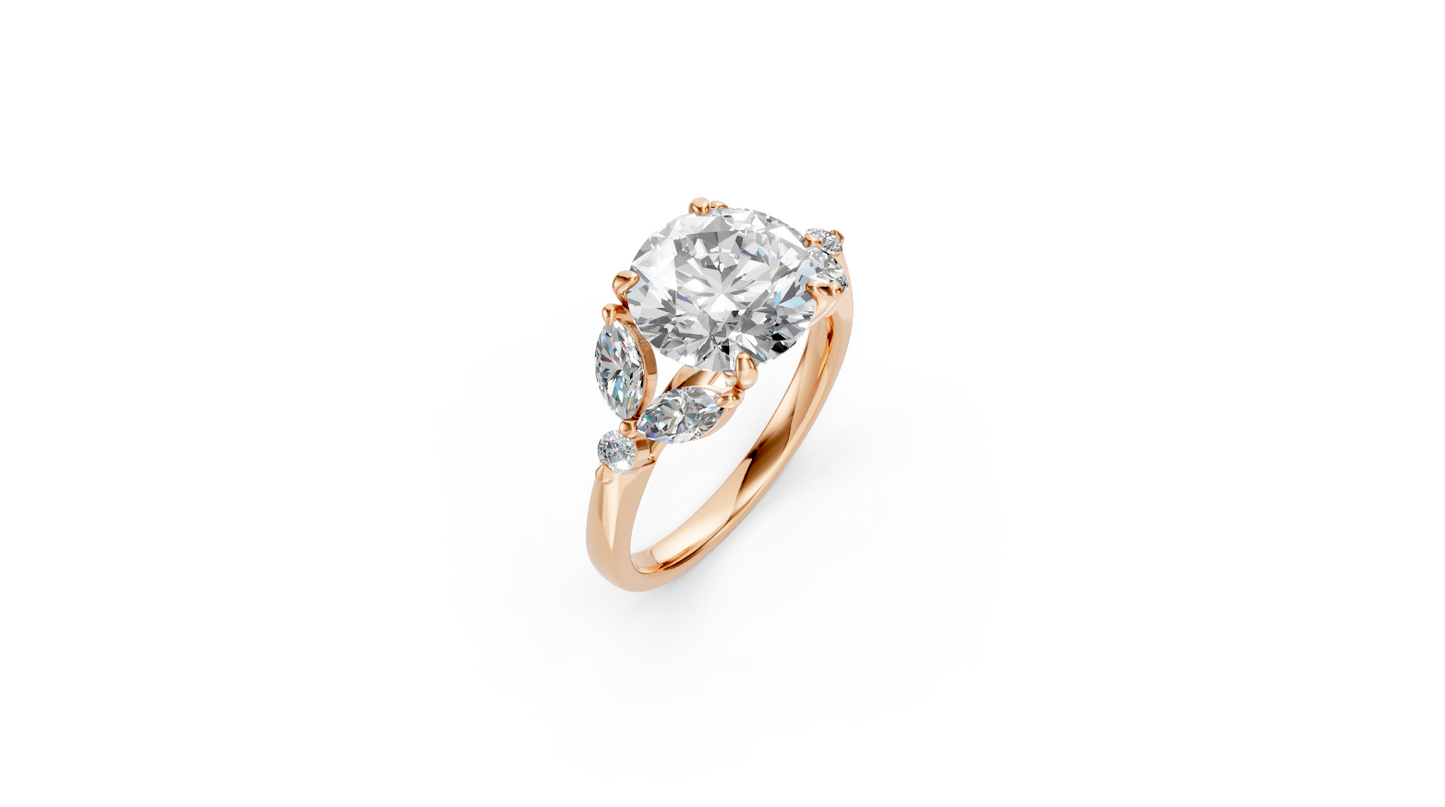 Marquise and Round Cluster Array Diamond Engagement Ring