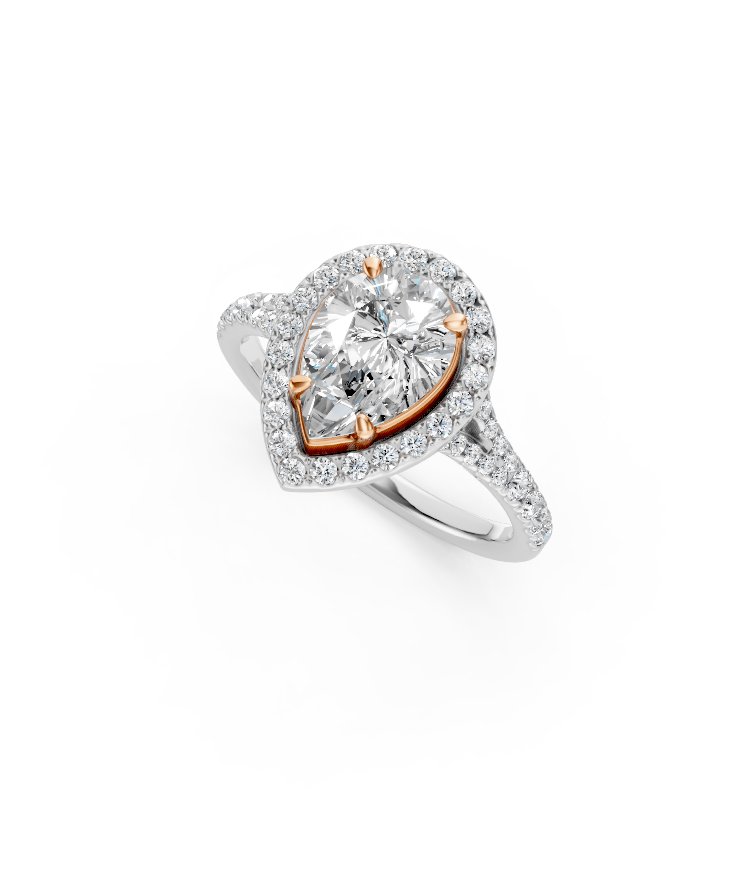 Two Tone Halo Diamond Ring in 14k White Gold