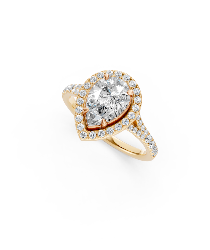 Two Tone Halo Diamond Ring in 14k White Gold