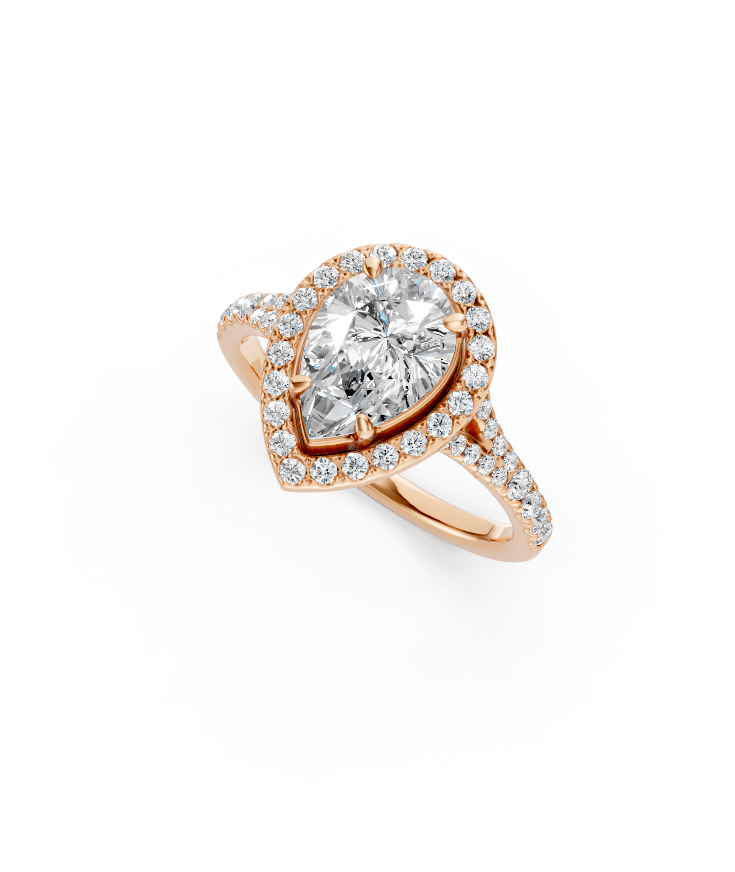 Two Tone Halo Diamond Ring in 14k White Gold